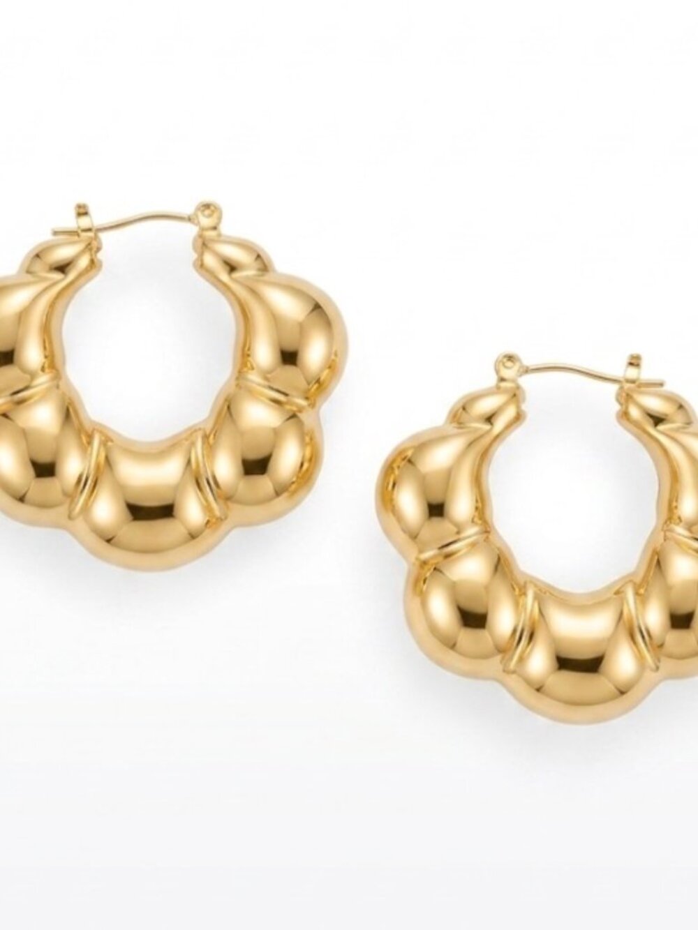 14k gold overlay fancy hoop puffy fancy earrings - Picture 2 of 2
